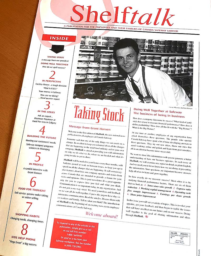 Screenshot of content planning, writing and editing for the Canada Safeway employee Newsletter